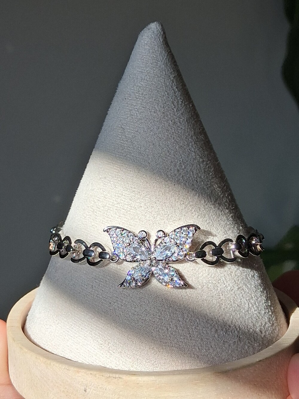 Elegant Silver Butterfly Chain Bracelet with Clear CZ